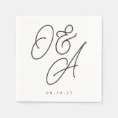 Serviette En Papier Mariage Monogramme noir et blanc (Devant)