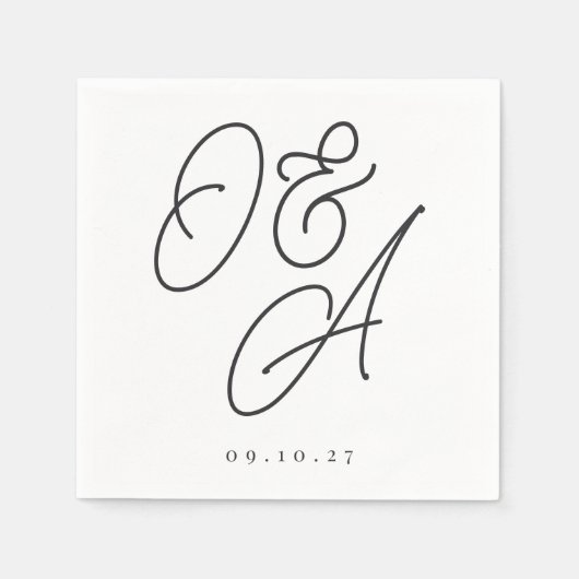 Serviette En Papier Mariage Monogramme noir et blanc (Devant)