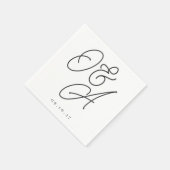 Serviette En Papier Mariage Monogramme noir et blanc (Coin)