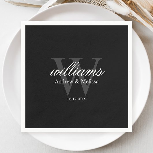 Serviette En Papier Mariage Monogramme Noir et Blanc