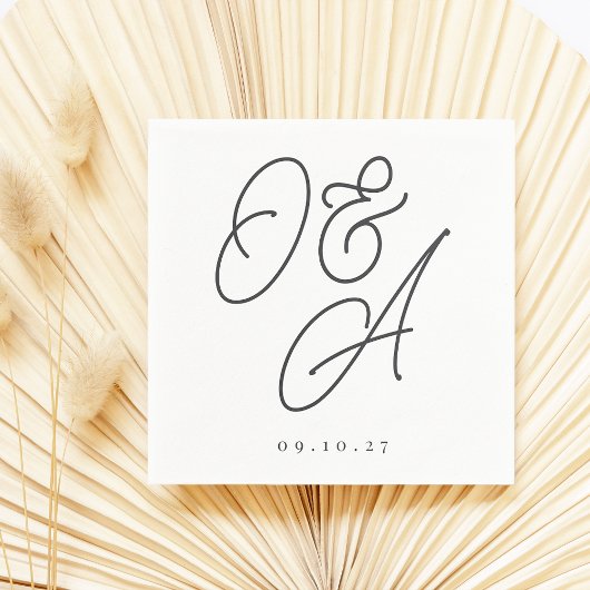 Serviette En Papier Mariage Monogramme noir et blanc