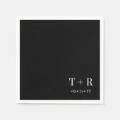 Serviette En Papier Mariage Monogramme noir et blanc (Devant)