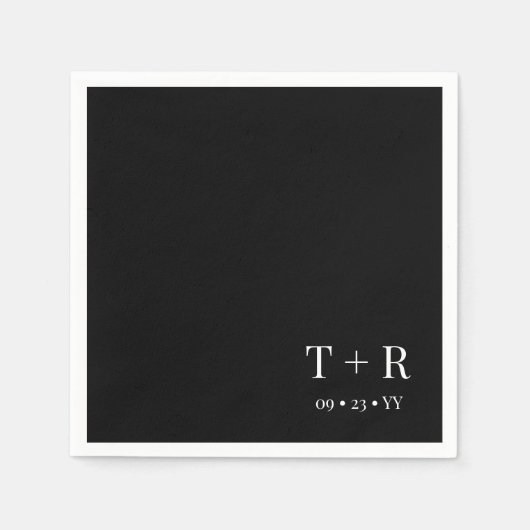 Serviette En Papier Mariage Monogramme noir et blanc (Devant)