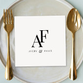 Serviette En Papier Mariage Monogramme noir et blanc Élégant simple