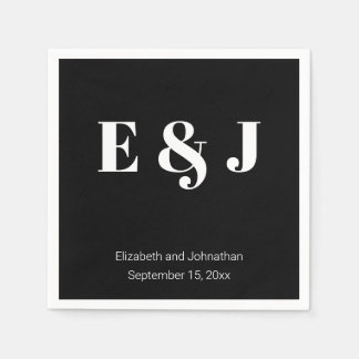 Serviette En Papier Mariage Monogramme Noir et Blanc Noms de chambre d