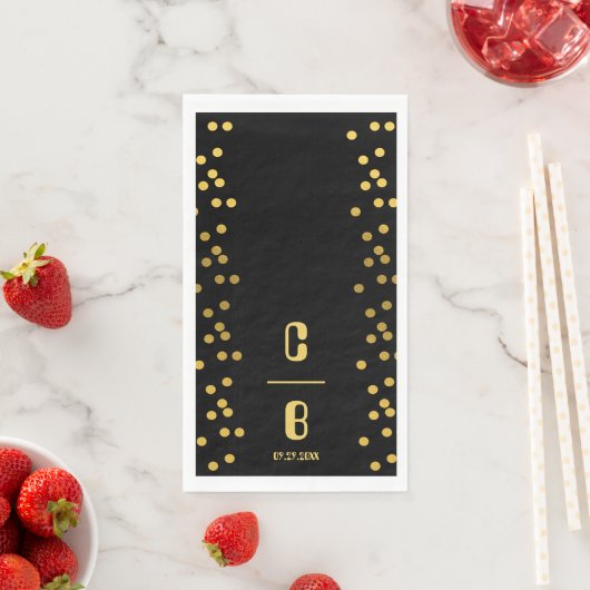 Serviette En Papier Mariage Monogramme Noir Et Or De Luxe (En situation)