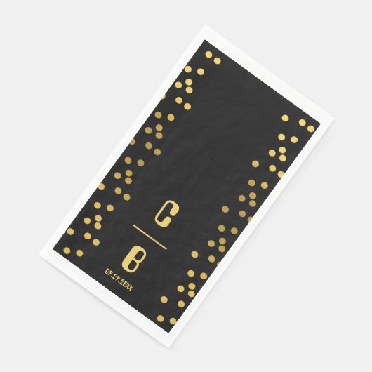 Serviette En Papier Mariage Monogramme Noir Et Or De Luxe (Coin)