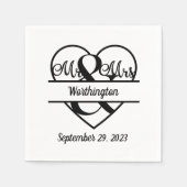 Serviette En Papier Mariage Monogramme Nom Date Cœur (Devant)