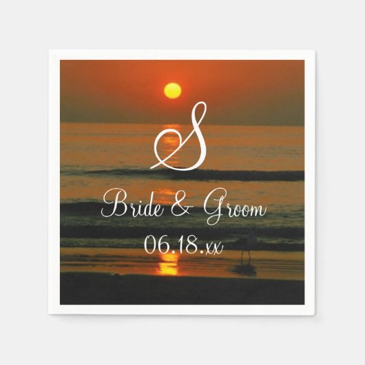 Serviette En Papier Mariage Monogramme Nom Dates Sunset Beach Napkins (Devant)