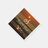 Serviette En Papier Mariage Monogramme Nom Dates Sunset Beach Napkins (Coin)