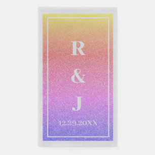 Serviette En Papier Mariage Monogramme Nom Rose Doré Paillettes Ombre