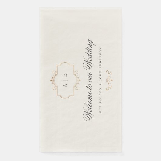Serviette En Papier mariage monogramme or classique romantique (Devant)