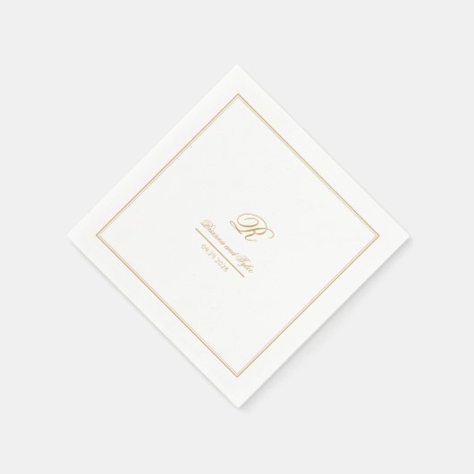 Serviette En Papier Mariage monogramme or classique simple (Coin)