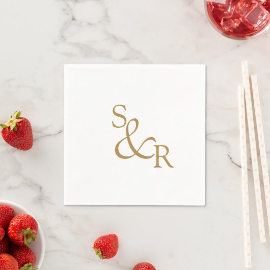 Serviette En Papier Mariage monogramme or minimal simple (En situation)