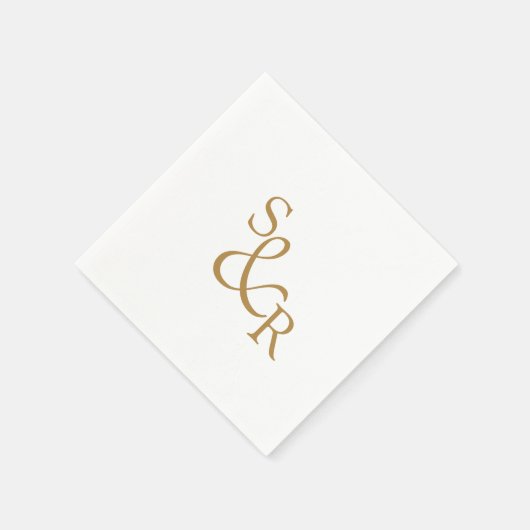 Serviette En Papier Mariage monogramme or minimal simple (Coin)