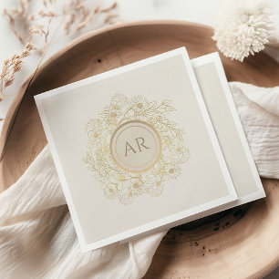 Serviette En Papier Mariage Monogramme Or Vintage