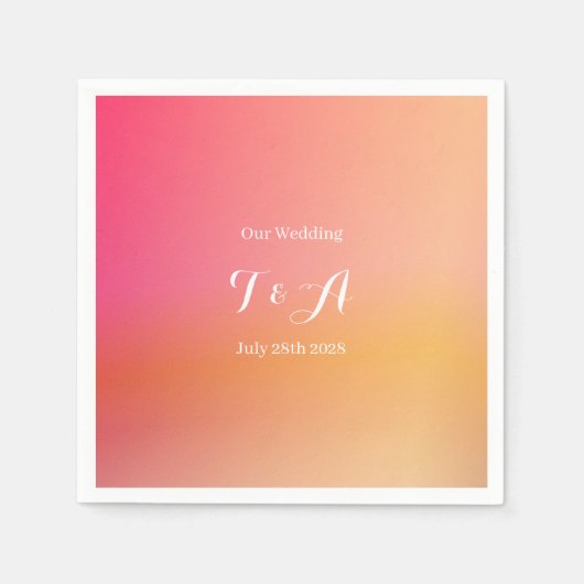 Serviette En Papier Mariage Monogrammé Orange Ombre (Devant)