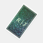 Serviette En Papier Mariage Monogrammé Paillettes Vert Sauge Émeraude (Coin)