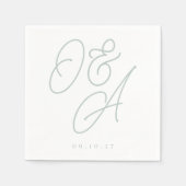 Serviette En Papier Mariage Monogramme Pale Eucalyptus Script (Devant)