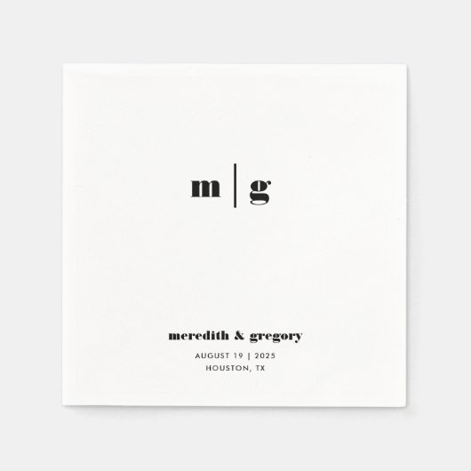 Serviette En Papier Mariage Monogramme personnalisé minimaliste modern (Devant)