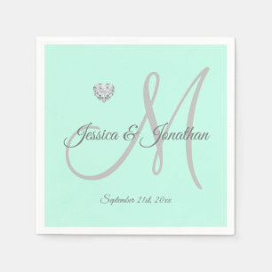Serviette En Papier Mariage monogramme personnalisé Mint Green Heart