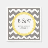 Serviette En Papier Mariage Monogramme personnalisé Napkin gris jaune  (Devant)
