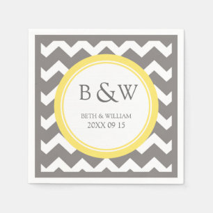 Serviette En Papier Mariage Monogramme personnalisé Napkin gris jaune 
