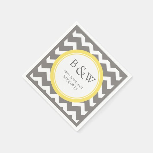 Serviette En Papier Mariage Monogramme personnalisé Napkin gris jaune  (Coin)