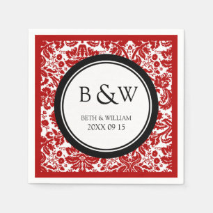 Serviette En Papier Mariage Monogramme personnalisé Napkin noir rouge 