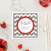 Serviette En Papier Mariage Monogramme personnalisé Napkin Red Grey Ch (En situation)