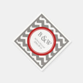 Serviette En Papier Mariage Monogramme personnalisé Napkin Red Grey Ch (Coin)