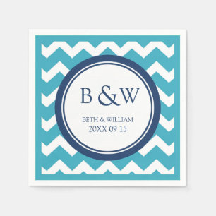 Serviette En Papier Mariage Monogramme personnalisé Napkin Turquoise B