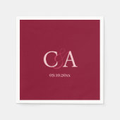 Serviette En Papier Mariage monogramme rose Bourgogne (Devant)
