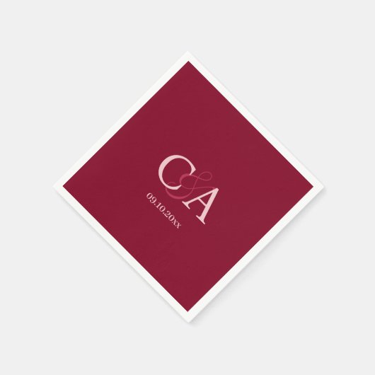 Serviette En Papier Mariage monogramme rose Bourgogne (Coin)