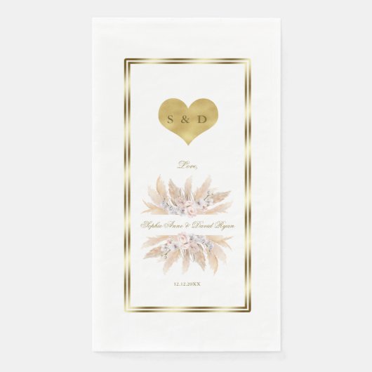 Serviette En Papier Mariage Monogramme Rose de Grass Pampas Orchidée B (Devant)