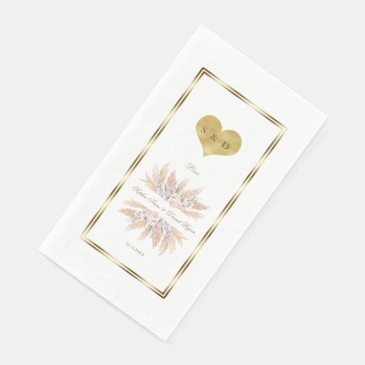 Serviette En Papier Mariage Monogramme Rose de Grass Pampas Orchidée B (Coin)