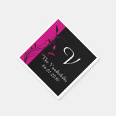 Serviette En Papier Mariage Monogramme rose noir Mariage (Coin)