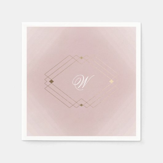 Serviette En Papier Mariage Monogramme rose Rose doré classique (Devant)