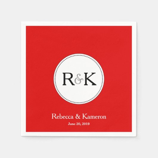 Serviette En Papier Mariage monogramme rouge (Devant)