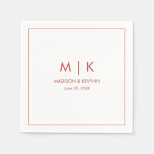 Serviette En Papier Mariage Monogramme rouge minimal et élégant