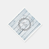 Serviette En Papier Mariage Monogramme Rustique Bleu (Coin)