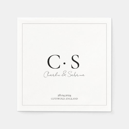 Serviette En Papier Mariage monogramme simple (Devant)