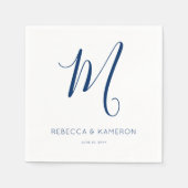 Serviette En Papier Mariage monogramme simple bleu et blanc marine (Devant)