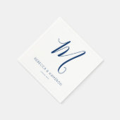 Serviette En Papier Mariage monogramme simple bleu et blanc marine (Coin)