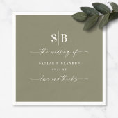Serviette En Papier Mariage monogramme simple couleur solide Lily vert