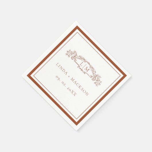 Serviette En Papier Mariage monogramme simple en terre cuite (Coin)