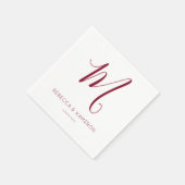 Serviette En Papier Mariage Monogramme simple et élégant en Bourgogne (Coin)