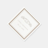 Serviette En Papier Mariage monogramme simple Taupe de crête botanique (Coin)