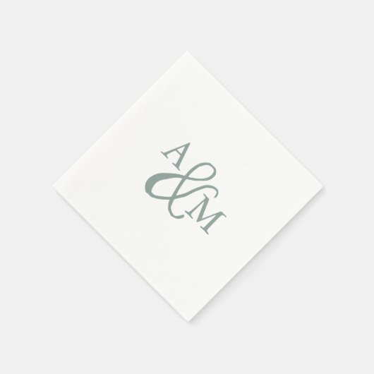 Serviette En Papier Mariage monogramme vert Dusty Sage (Coin)