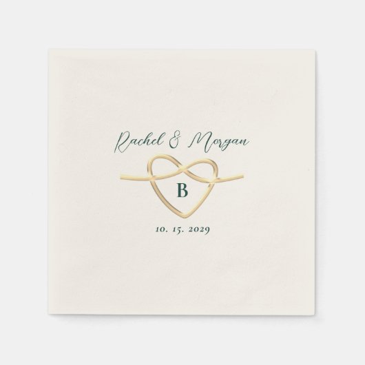 Serviette En Papier Mariage Monogramme vert émeraude (Devant)